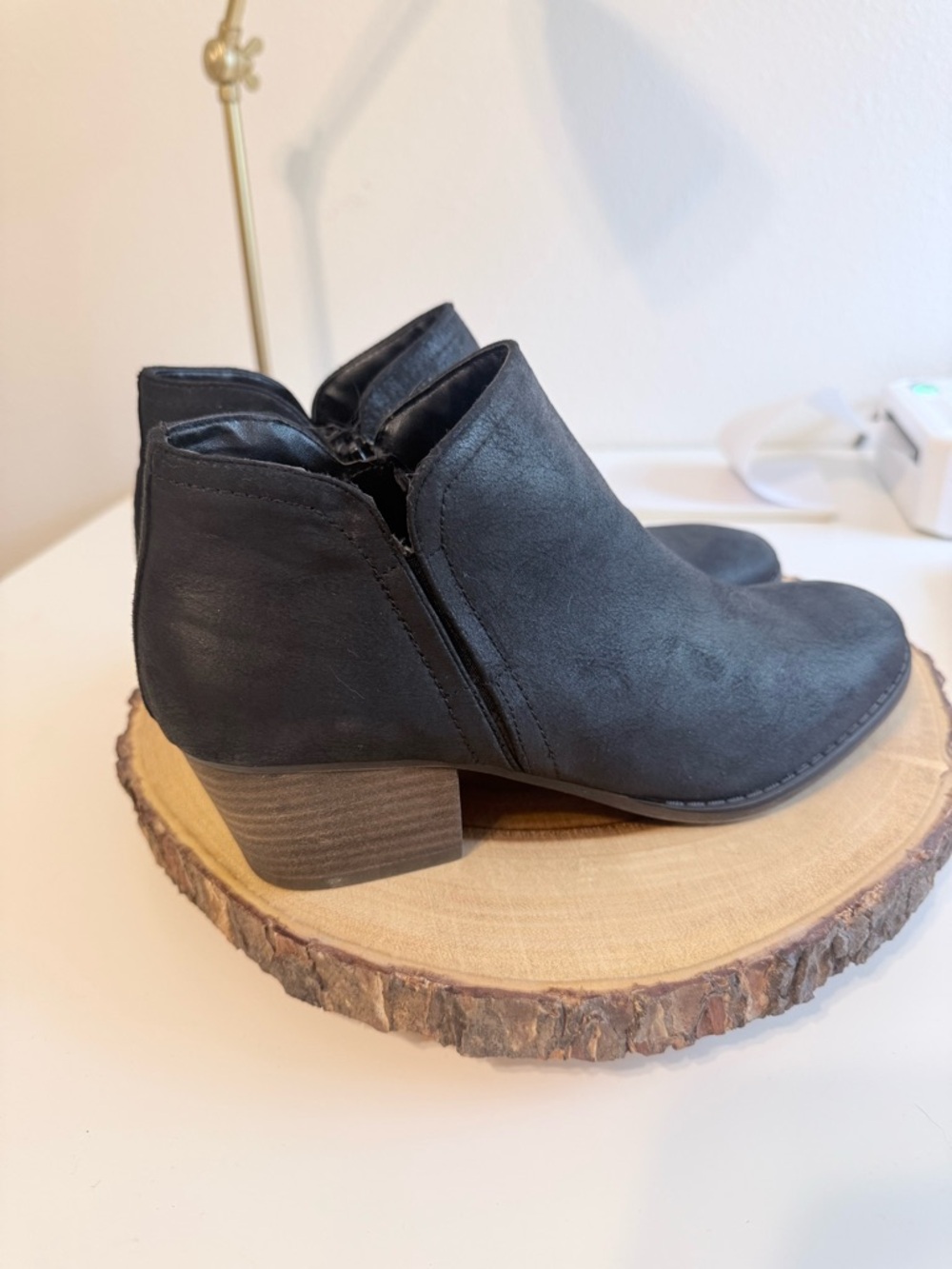 Fergie Women’s Black Faux Suede Low Heel Ankle Booties - Picture 4 of 9